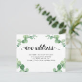 Nieuw adres Eucalyptus Leaf Botanische Calligrafie Briefkaart (Staand voorkant)