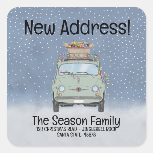 Nieuw adres Fiat 500 met verlichting Vierkante Sticker (Voorkant)