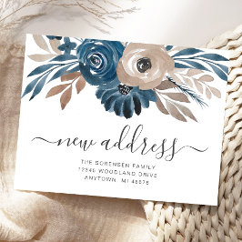 Nieuw adres: Floral Blue Brown Moving Announement Briefkaart