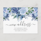 Nieuw Adres Floral Dusty Blue Moving Announge Briefkaart (Voorkant)