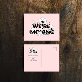 Nieuw adres | Floral roze | Verplaatsingsaankondig Briefkaart