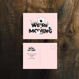 Nieuw adres   Floral roze   Verplaatsingsaankondig Briefkaart