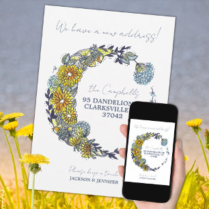 Nieuw Adres Floral Wreath Moving Announge Aankondiging