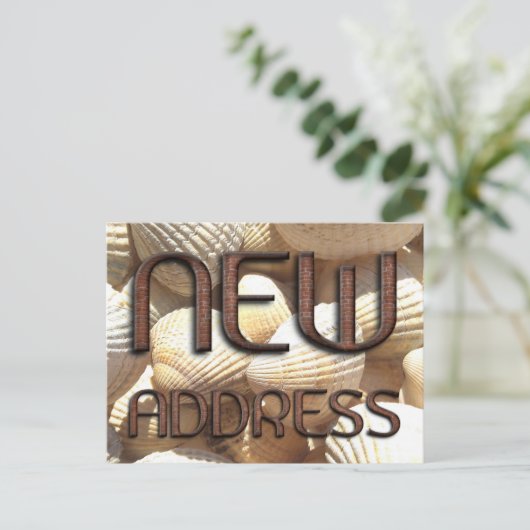 Nieuw adres Funny Stone Bricks Typography Shells Aankondigingskaart (Staand voorkant)