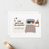 Nieuw adres Gastenkamer Verhuisaankondiging Notitiekaartje (Voorkant / Achterkant in situ)