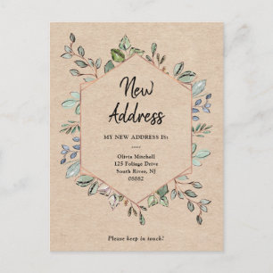 Nieuw adres Geo Foliage Kraft Moving Aankondiging Briefkaart