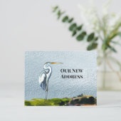 Nieuw adres: Great Blue Heron Waterfront Aankondigingskaart (Staand voorkant)