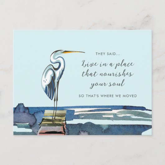 Nieuw adres: Great Blue Heron Waterfront Aankondigingskaart (Voorkant)