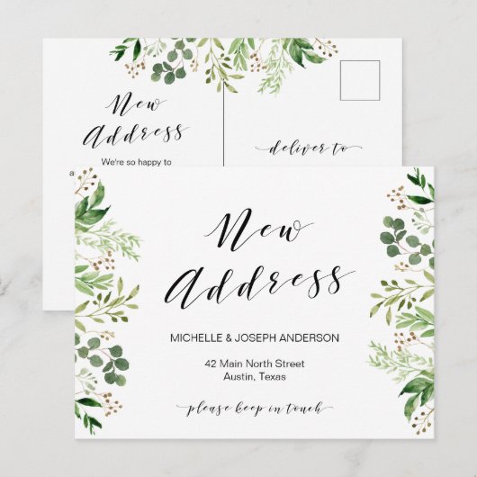 Nieuw Adres, Greenery Moving Announcement Briefkaa Briefkaart (Voorkant / Achterkant)