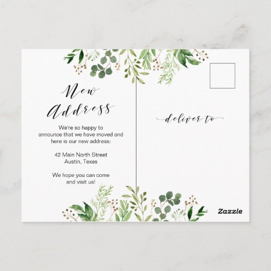 Nieuw Adres, Greenery Moving Announcement Briefkaa Briefkaart (Achterkant)