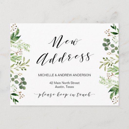 Nieuw adres, Greenery New Home Moving Aankondiging Briefkaart (Voorkant)