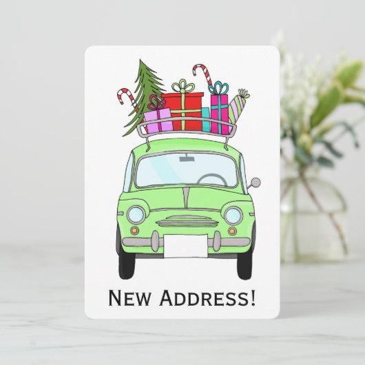 Nieuw Adres groen Retro Fiat 500 Kerstcadeaus Kaart (Staand voorkant)