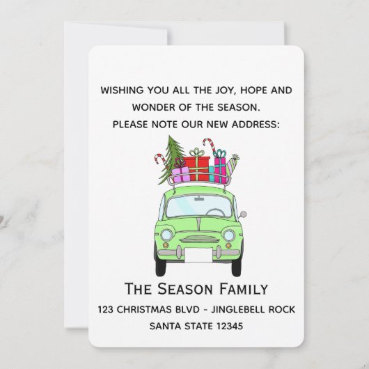 Nieuw Adres groen Retro Fiat 500 Kerstcadeaus Kaart (Achterkant)