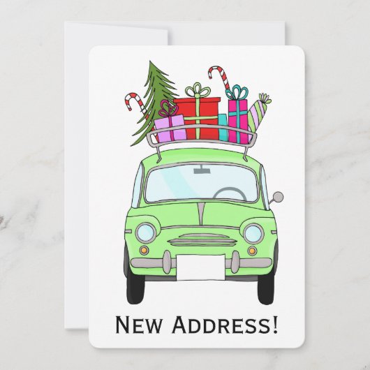 Nieuw Adres groen Retro Fiat 500 Kerstcadeaus Kaart (Voorkant)