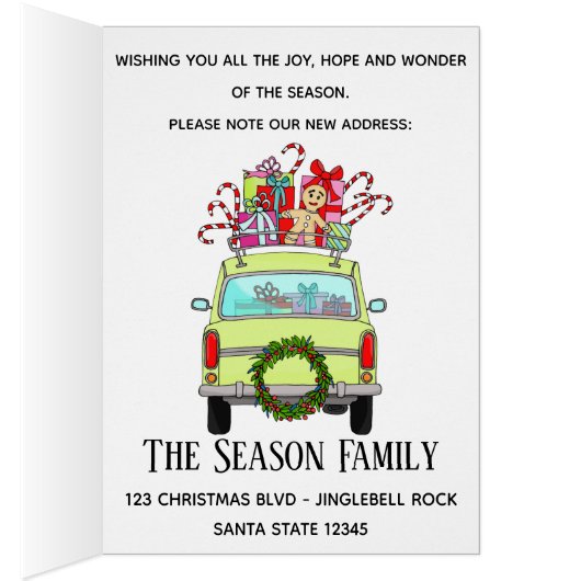 Nieuw adres Groene auto met kerstcadeaus (Binnen (Rechts))