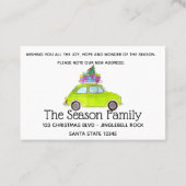 Nieuw adres Groene Fiat 500 met kerstcadeaus Visitekaartje (Achterkant)