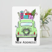 Nieuw adres groene Retro Fiat 500 kerstcadeaus Kaart (Staand voorkant)
