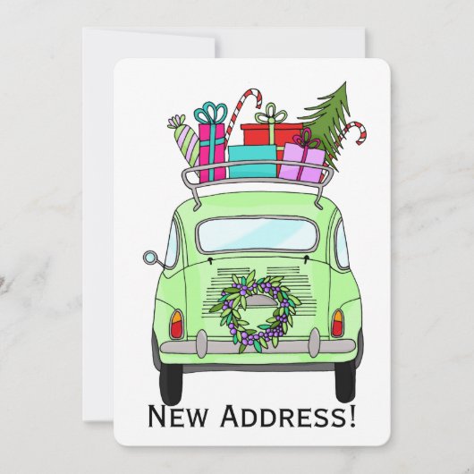 Nieuw adres groene Retro Fiat 500 kerstcadeaus Kaart (Voorkant)