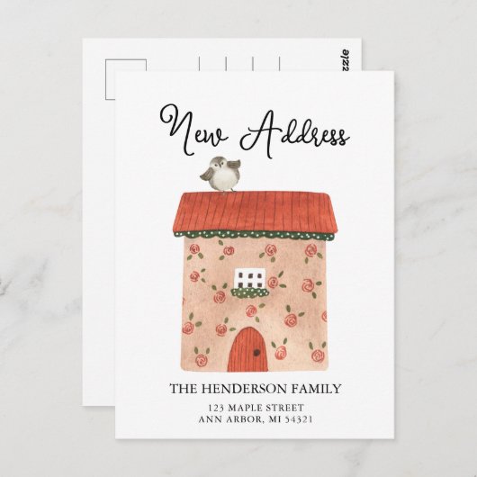 Nieuw Adres het Nieuwe Briefkaart van de Aankondig (Voorkant / Achterkant)