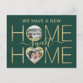 Nieuw Adres Home Sweet Home Green & Gold 3 Foto Aankondigingskaart (Voorkant)