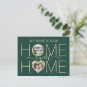 Nieuw Adres Home Sweet Home Green & Gold 3 Foto Aankondigingskaart (Staand voorkant)