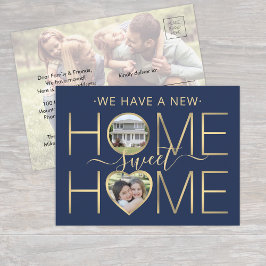 Nieuw Adres Home Sweet Home Navy Blauw & Goud Foto Aankondigingskaart