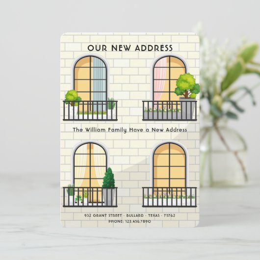 Nieuw adres Housewarming nieuwe woonramen Aankondiging (Staand voorkant)