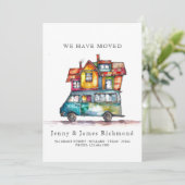 Nieuw adres I Waterverf Auto Home Verhuizen Aankondiging (Staand voorkant)