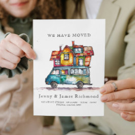 Nieuw adres I Waterverf Auto Home Verhuizen Aankondiging