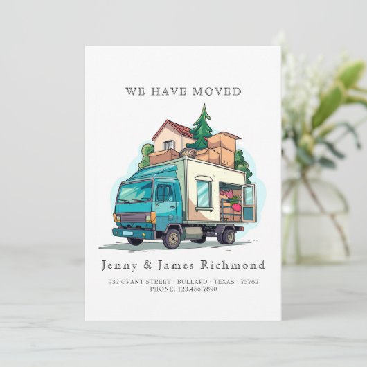 Nieuw adres Ik vrachtwagen verhuizen naar huis Aankondiging (Staand voorkant)