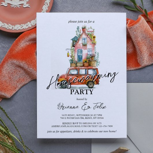Nieuw adres in Auto Verhuizen Huis Warming Party Kaart