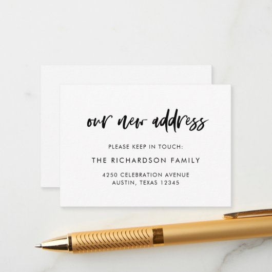 Nieuw adres invoegen | Casual script Informatiekaartje (Voorkant / Achterkant in situ)