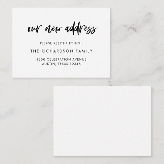 Nieuw adres invoegen | Casual script Informatiekaartje (Voorkant / Achterkant)