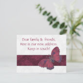 Nieuw Adres Kaarten gasten Butterfly Brocade rood (Staand voorkant)