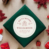 Nieuw adres kerstfeestdag rood ontbijtkoek ronde sticker