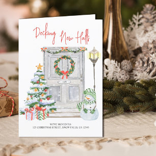 Nieuw adres kerstkaart met deur nummer kerst verhu aankondiging