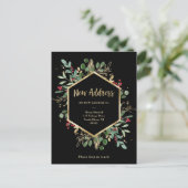 Nieuw adres | Kerstmis Gulded Greenery Black Briefkaart (Staand voorkant)