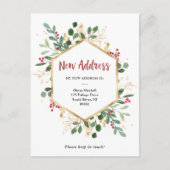Nieuw adres | Kerstmis Gulded Greenery White Briefkaart (Voorkant)