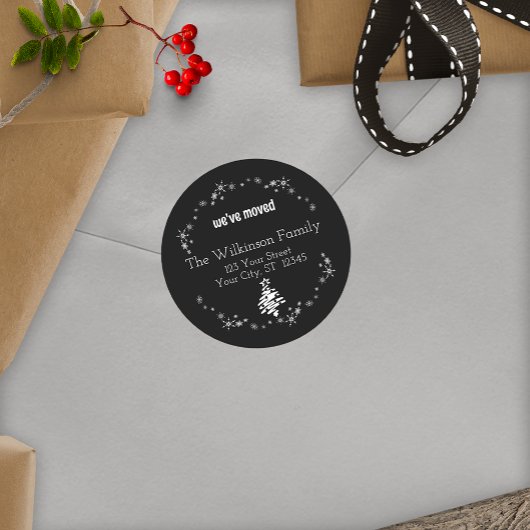 Nieuw Adres Kerstvakantie Zwarte Enveloppe Zegel