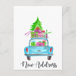 Nieuw adres Klassieke kerstauto Briefkaart