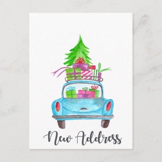 Nieuw adres Klassieke kerstauto Briefkaart (Voorkant)