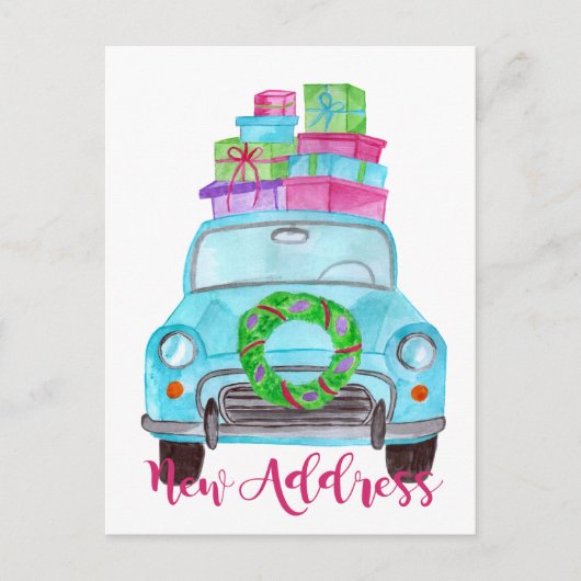 Nieuw adres Klassieke kerstauto Briefkaart (Voorkant)