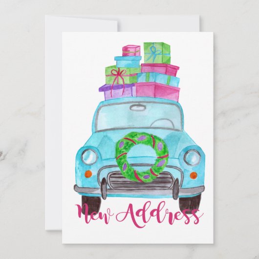 Nieuw adres Klassieke kerstauto Kaart (Voorkant)