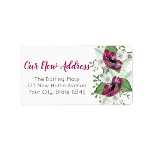 Nieuw adres Magenta Waterverf Floral Custom Etiket