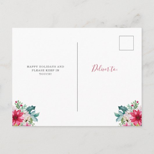 Nieuw adres met Kerstmis |  bloemen Aankondigingskaart (Achterkant)