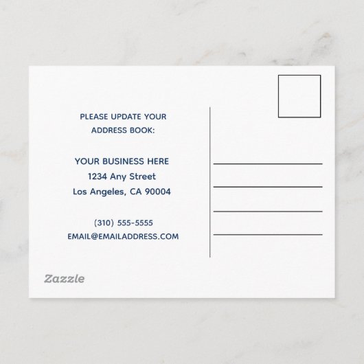 Nieuw adres Minimale marine Blue Chic Aankondigingskaart (Achterkant)