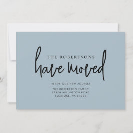 Nieuw Adres Modern Calligrafie Dusty Blue Moving Aankondiging