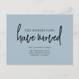 Nieuw Adres Modern Calligrafie Dusty Blue Moving Aankondigingskaart