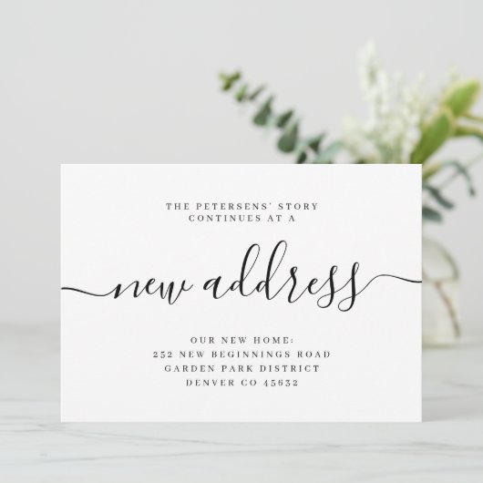 Nieuw adres modern dat we in beweging zijn aankondiging (Staand voorkant)