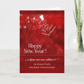 Nieuw adres: Nieuwjaar champagne in rood Feestdagen Kaart (Voorkant)